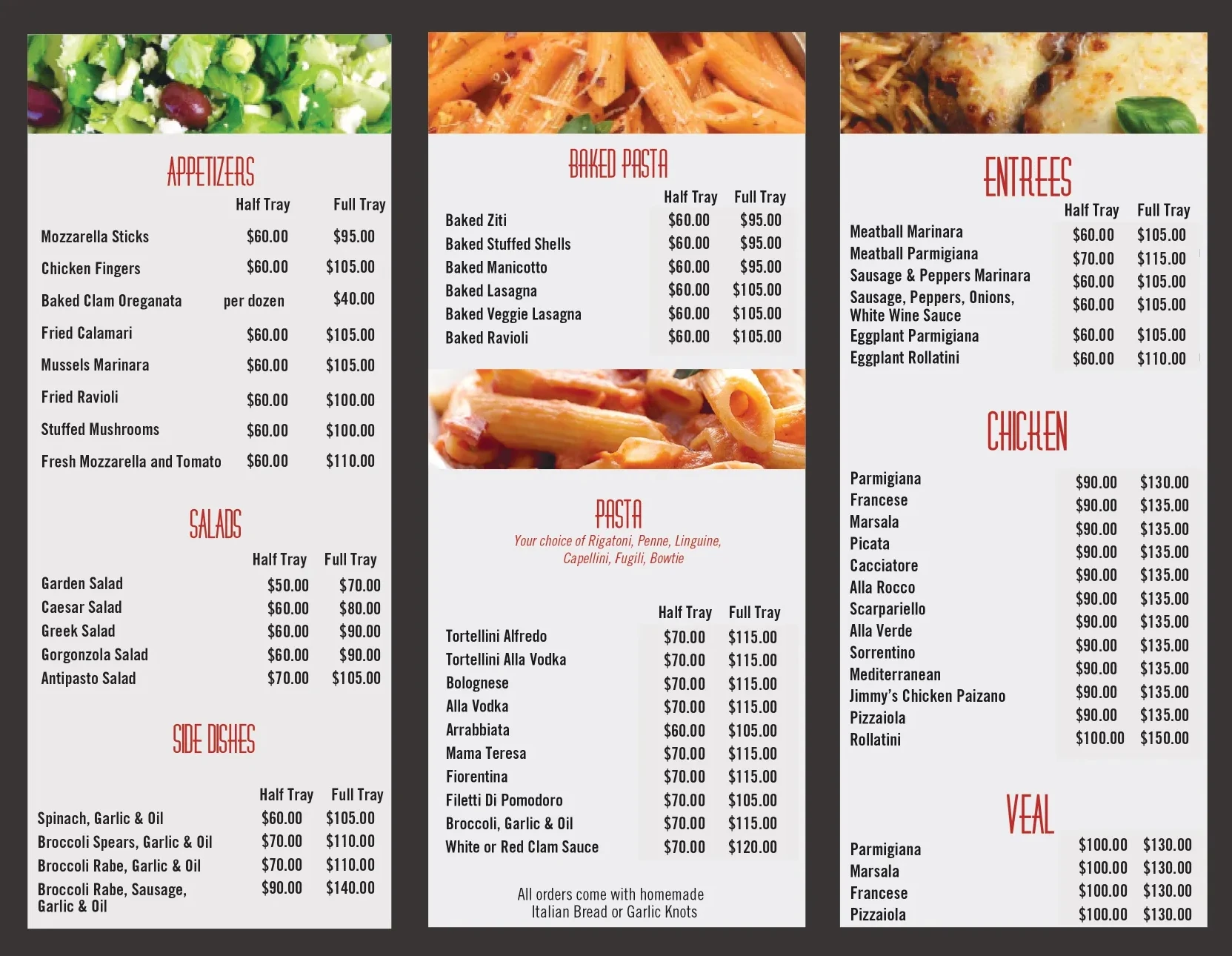Rocco's catering menu — inside